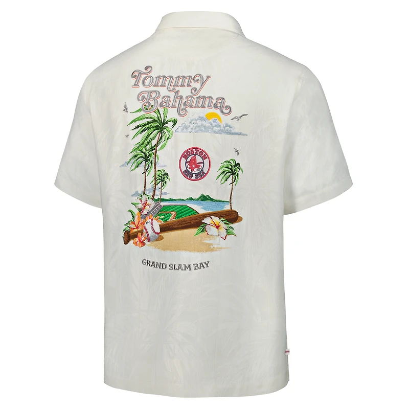 Chemise boutonnée en soie Tommy Bahama Cream Boston Red Sox Cooperstown Collection Grand Slam Bay Camp pour homme