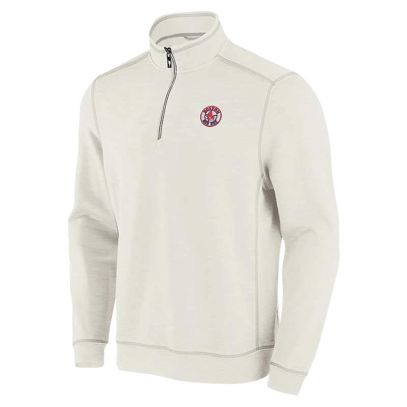 Men's Tommy Bahama Cream Boston Red Sox Sport Tobago Bay Tri-Blend Half-Zip Sweatshirt