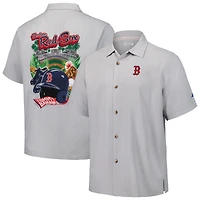 Men's Tommy Bahama Gray Boston Red Sox Hit and Run Silk Camp Button-Up Shirt