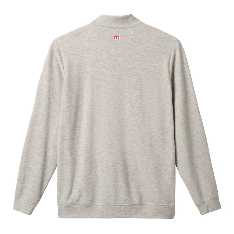 Pull-over TravisMathew pour homme, gris chiné, Boston Red Sox Cloud Home Game, col zippé, en mélange de trois matières.