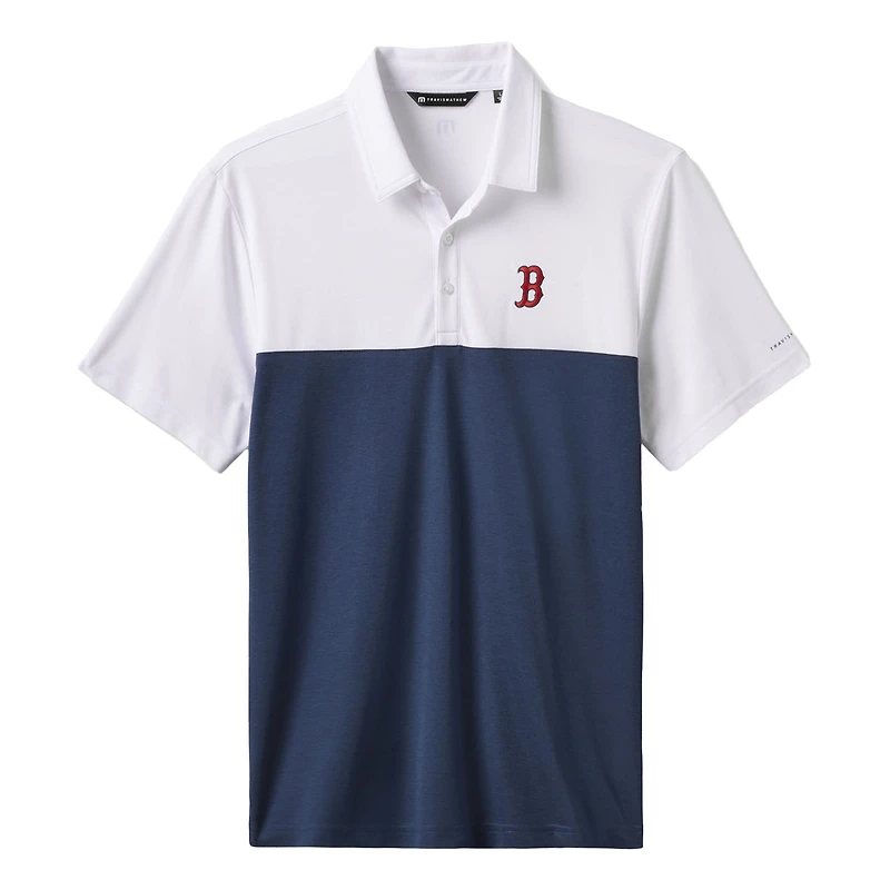 Polo tri-blend TravisMathew blanc/bleu marine pour homme, motif Home Run Leader des Red Sox de Boston