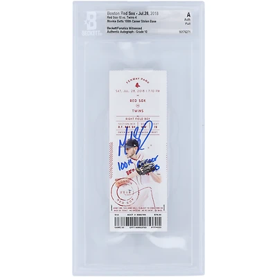 Mookie Betts Boston Red Sox Autographed Ticket 100th Career Stolen Base Game with "100th Career SB" Inscription - BAS Authenticated Graded 10