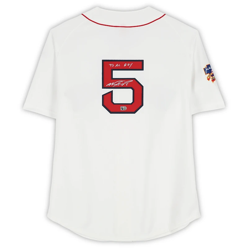 Maillot authentique Mitchell & Ness blanc autographié par Nomar Garciaparra des Boston Red Sox avec inscription « 97 AL ROY »