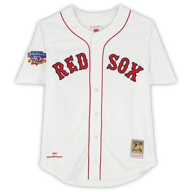Maillot authentique Mitchell & Ness blanc autographié par Nomar Garciaparra des Boston Red Sox avec inscription « 97 AL ROY »