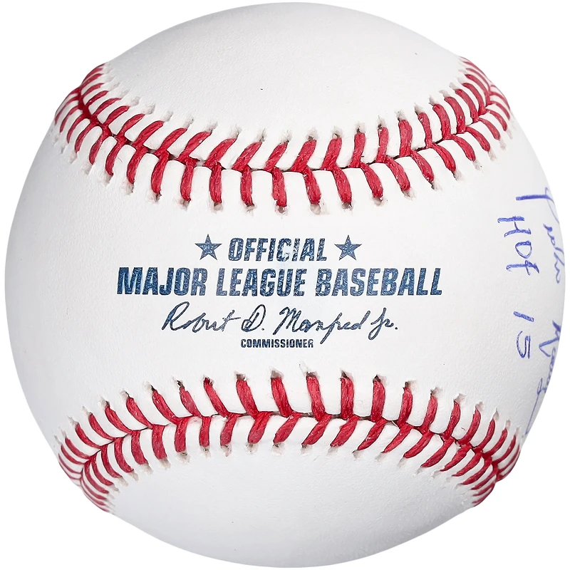 Balle de baseball autographiée par Pedro Martinez des Red Sox de Boston, arborant le logo du Temple de la renommée et l'inscription « HOF 15 ».