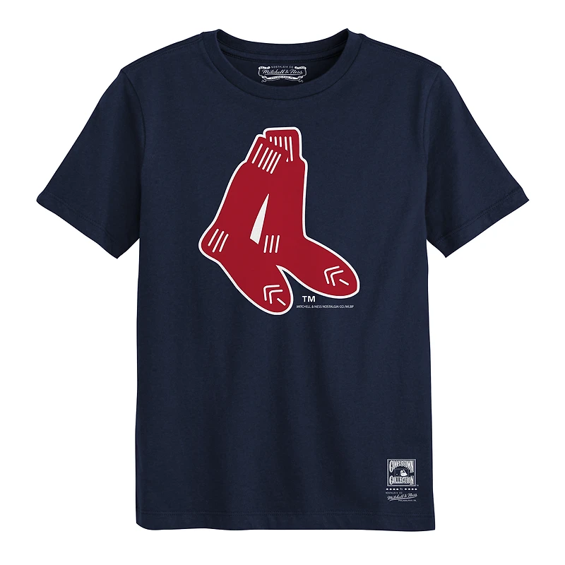 T-shirt Mitchell & Ness bleu marine Boston Red Sox à logo rétro pour enfants d'âge préscolaire