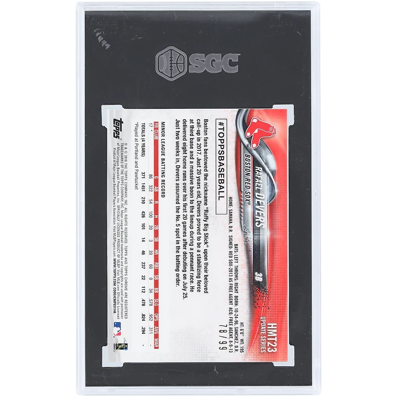 Rafael Devers Boston Red Sox 2018 Topps Chrome Update Xfractor #HMT23 #78/99 SGC Carte recrue authentifiée 9.5