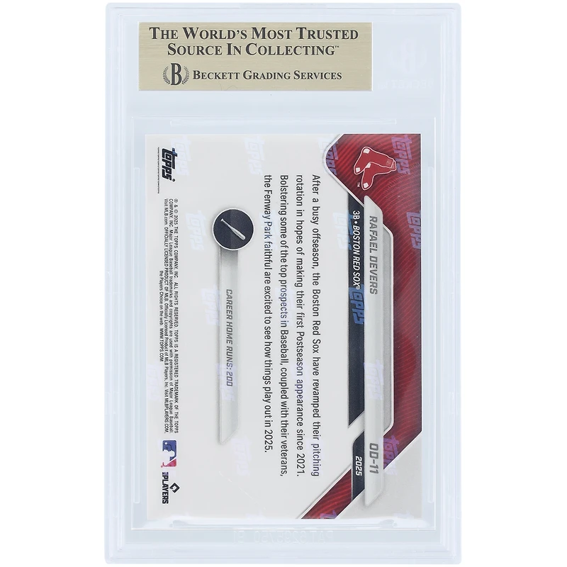 Carte Rafael Devers Boston Red Sox 2025 Topps Now Road to Opening Day #OD-11 authentifiée BGS 9.5