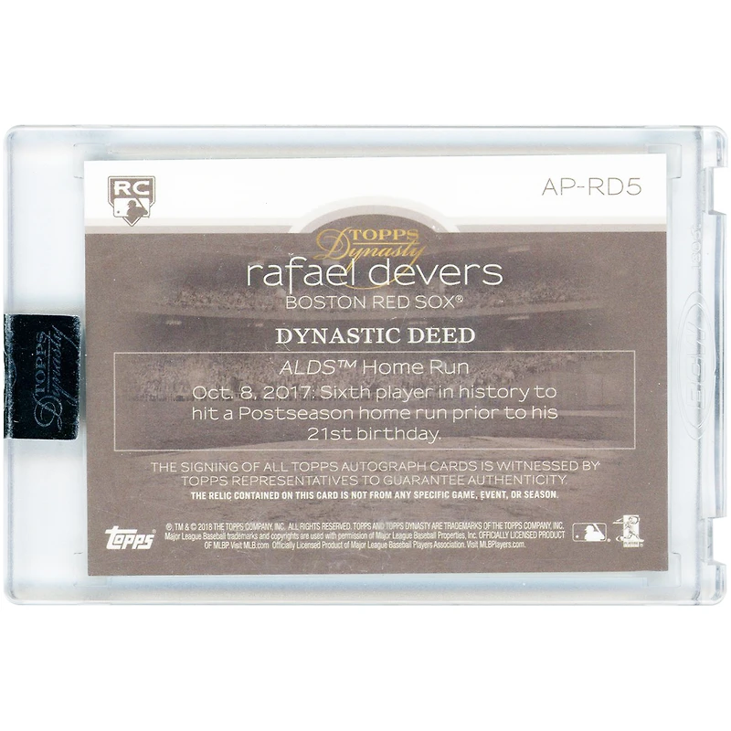 Rafael Devers Boston Red Sox Autographed 2018 Topps Dynasty Tri-Color Game-Used Relic #AP-RD5 #8/10 Card