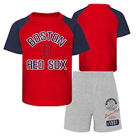 Toddler Red/Heather Grey Boston Red Sox Groundout Baller Raglan - Ensemble t-shirt et short