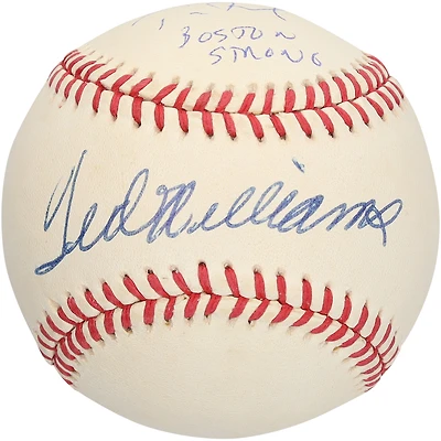 Balle de baseball autographiée par Tom Brady et Ted Williams avec l'inscription « Boston Strong