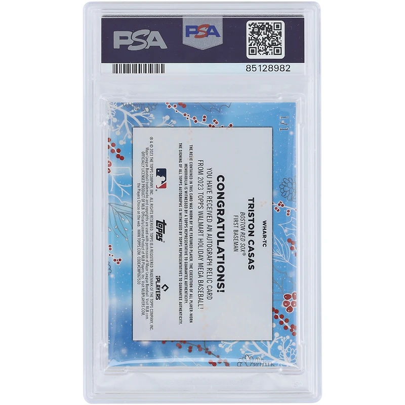 Triston Casas Boston Red Sox Autographed 2023 Topps Holiday 2 Color Relic Metallic #WHAR-TC #1/1 PSA Authenticated 9 Rookie Card