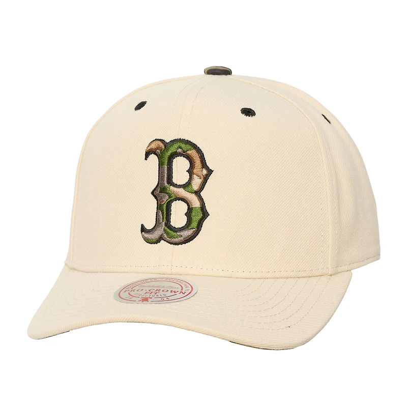 Unisex Mitchell & Ness Cream Boston Red Sox Camo Logo Pro Crown Snapback Hat