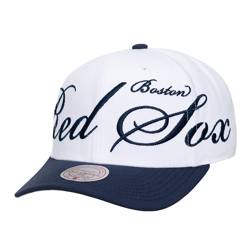 Unisex Mitchell & Ness White/Navy Boston Red Sox XL Script Pro Crown Adjustable Hat