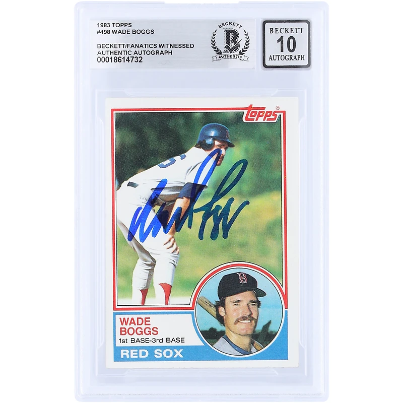 Carte de recrue de Wade Boggs (Red Sox de Boston) de 1983, authentifiée par Beckett Fanatics Witnessed (n° 498) et signée par Fanatics Witnessed.