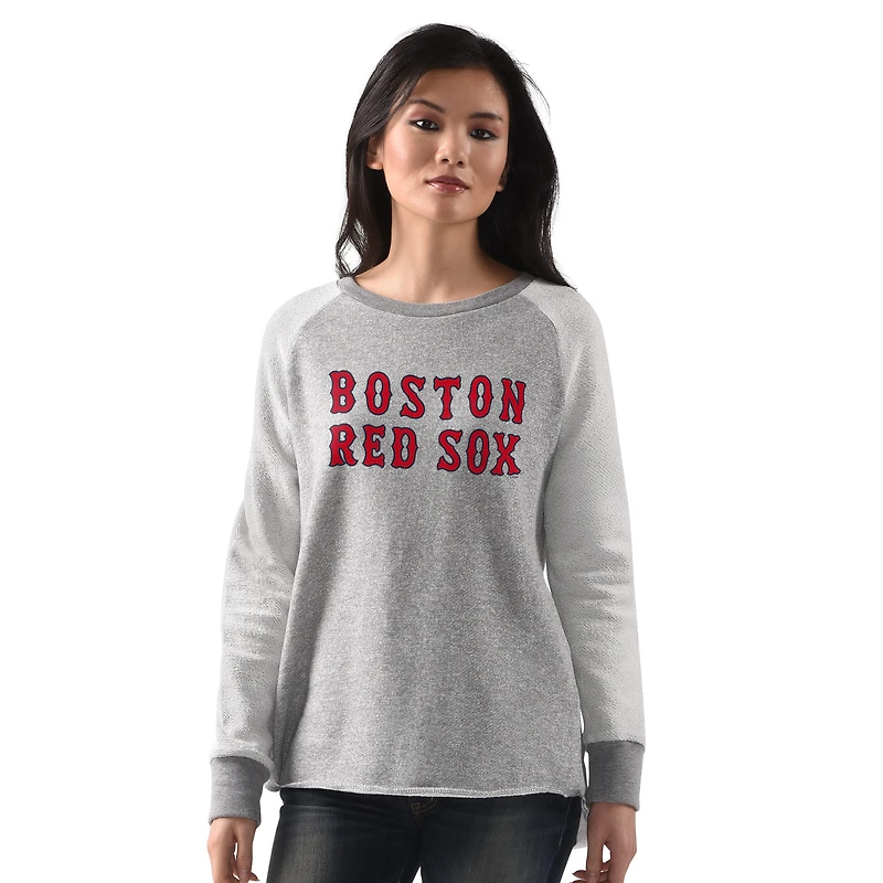 Sweat-shirt à col rond raglan Boston Red Sox Gridiron G-III 4Her de Carl Banks pour femme, gris chiné