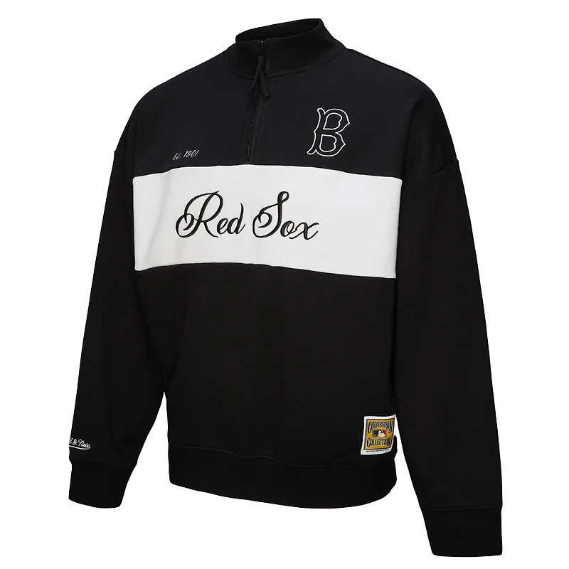 Women's Mitchell & Ness Black Boston Red Sox Cooperstown Collection Quarter-Zip Pullover Top