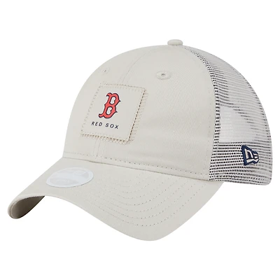 Women's New Era  Light Beige Boston Red Sox Square Stitch 9TWENTY Adjustable Hat
