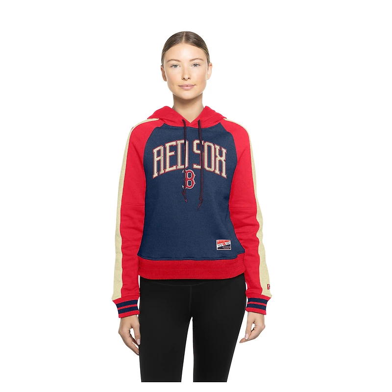 Women's New Era  Navy Boston Red Sox Throwback Cropped Raglan Pullover Hoodie