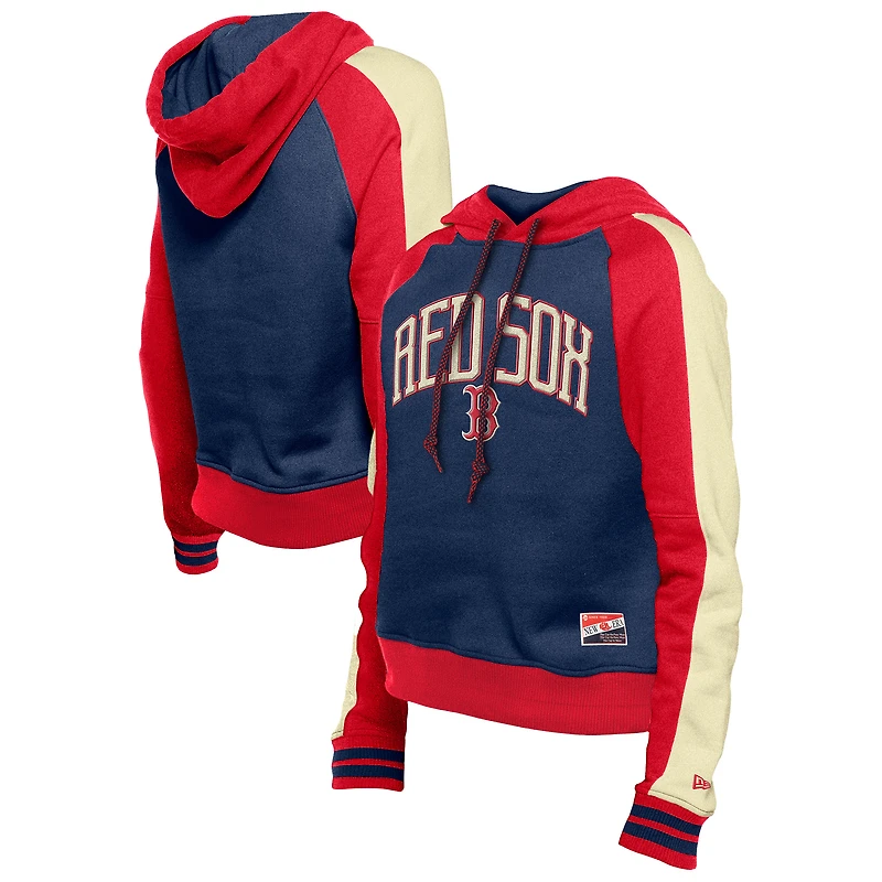 Women's New Era  Navy Boston Red Sox Throwback Cropped Raglan Pullover Hoodie