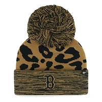 Women's '47 Boston Red Sox Leopard Rosette Cuffed Knit Hat with Pom