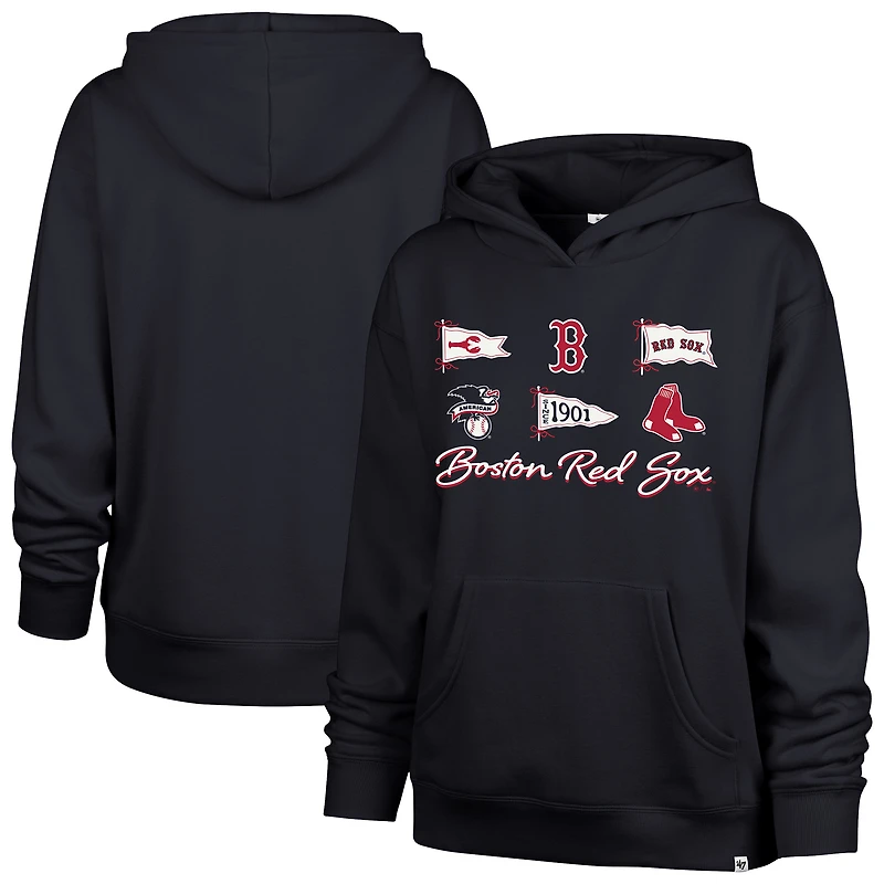 Sweat à capuche Naomi pour femme, bleu marine, Boston Red Sox, modèle 47, avec nœud papillon et bannières.