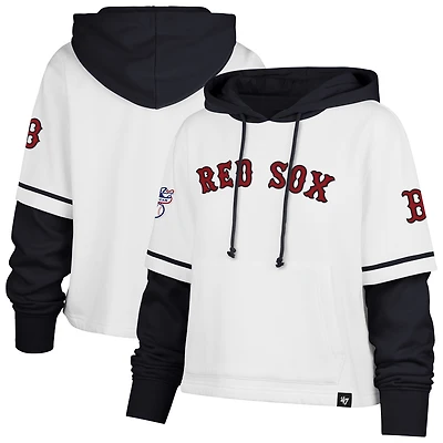 Sweat à capuche court pour femme '47 White Boston Red Sox Trifecta