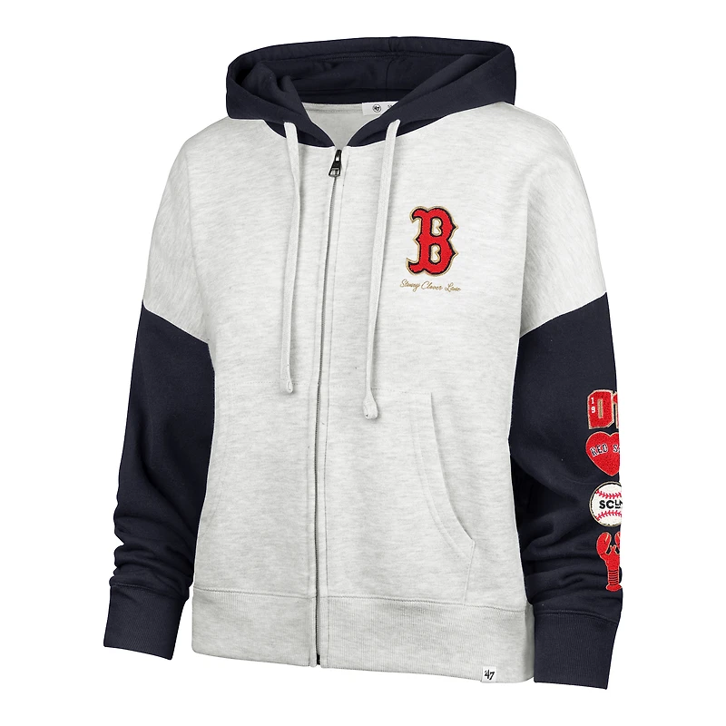 Women's '47 x Stoney Clover Lane Heather Gray/Navy Boston Red Sox Color Block Full-Zip Hoodie