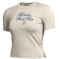 Women's Champion Cream Boston Red Sox Soft-Touch Fitted Cropped T-Shirt