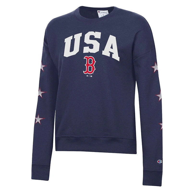 Women's Champion Navy Boston Red Sox Americana Fleece Crewneck Sweatshirt
