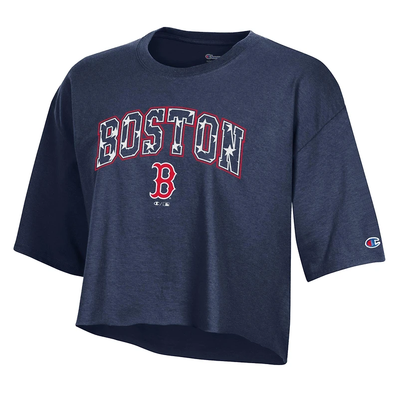 T-shirt court boyfriend bleu marine Boston Red Sox pour femme, style américain, de la marque Champion.