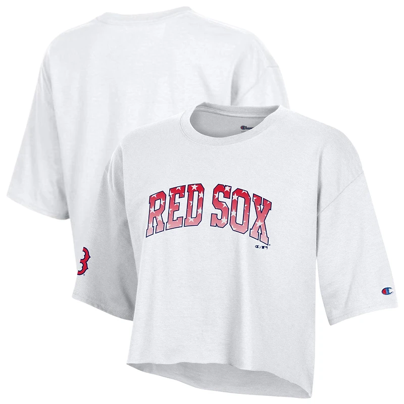 Women's Champion White Boston Red Sox Boyfriend Cropped Americana T-Shirt
