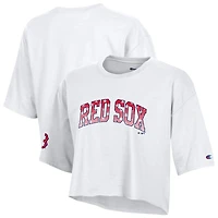 Women's Champion  White Boston Red Sox Boyfriend Cropped Americana T-Shirt