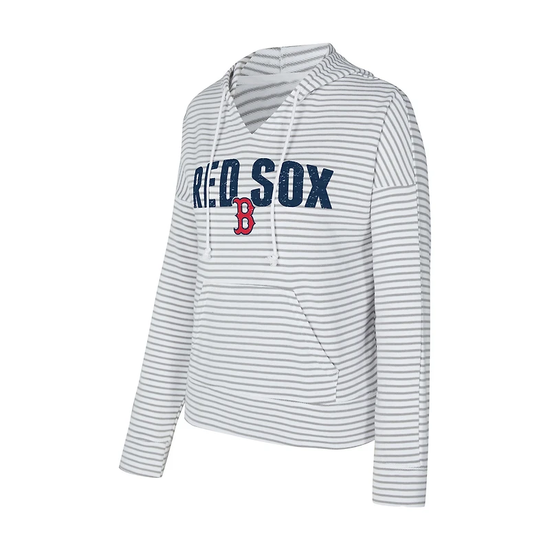 Women's Concepts Sport White/Gray Boston Red Sox Liftoff Striped V-Neck Hoodie