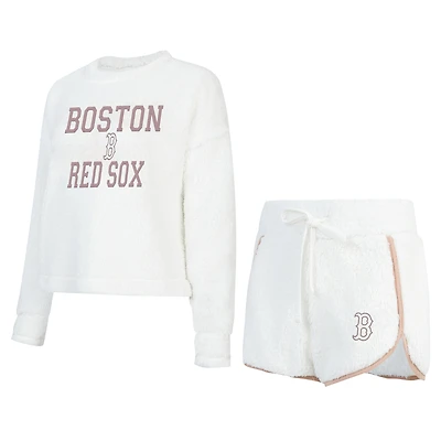 Ensemble t-shirt à manches longues et short en sherpa blanc Boston Red Sox Painter pour femme Concepts Sport