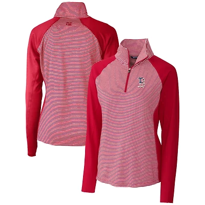 Pull-over extensible demi-zippé à rayures ton sur avec logo Americana pour femme Cutter & Buck Cardinal Boston Red Sox