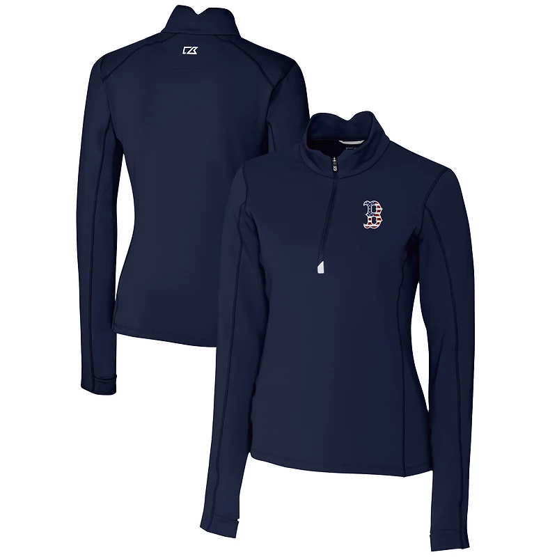 Women's Cutter & Buck Navy Boston Red Sox Americana Logo DryTec Traverse Stretch Quarter-Zip Pullover Top
