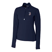 Pull-over zippé quart de tour DryTec Traverse Stretch pour femme, bleu marine, avec logo Americana des Boston Red Sox, Cutter & Buck