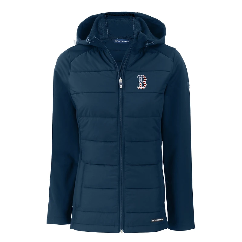 Veste à capuche entièrement zippée en softshell recyclée Evoke Hybrid Eco pour femme, bleu marine, des Boston Red Sox Cutter & Buck
