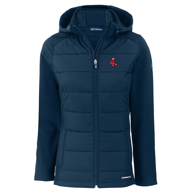 Veste à capuche entièrement zippée en softshell recyclée Evoke Hybrid Eco pour femme, bleu marine, des Boston Red Sox Cutter & Buck