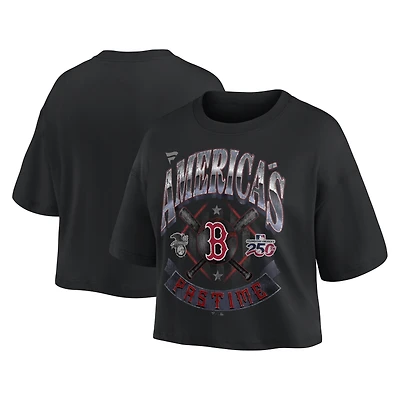 T-shirt court Fanatics noir pour femmes, style américain, Boston Red Sox