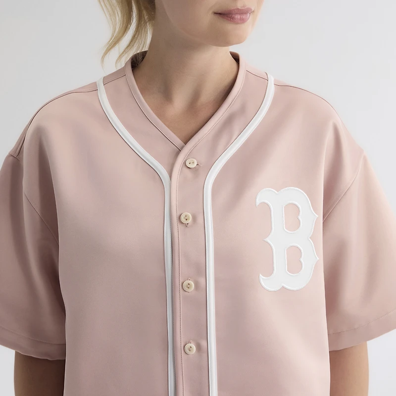 Women's Fanatics Faded Rose Boston Red Sox Iconic Full-Button Satin Baseball Top