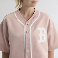 Women's Fanatics Faded Rose Boston Red Sox Iconic Full-Button Satin Baseball Top