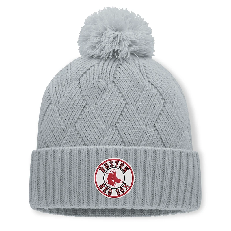 Bonnet tricoté gris Boston Red Sox pour femme, avec pompon, de la marque Fanatics.