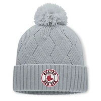 Bonnet tricoté gris Boston Red Sox pour femme, avec pompon, de la marque Fanatics.