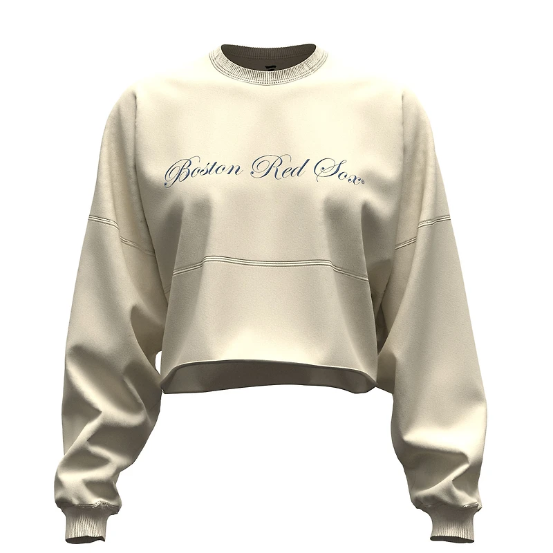 Women's Fanatics  Light Beige Boston Red Sox Spirit Floral Script Cropped Long-Sleeve T-Shirt