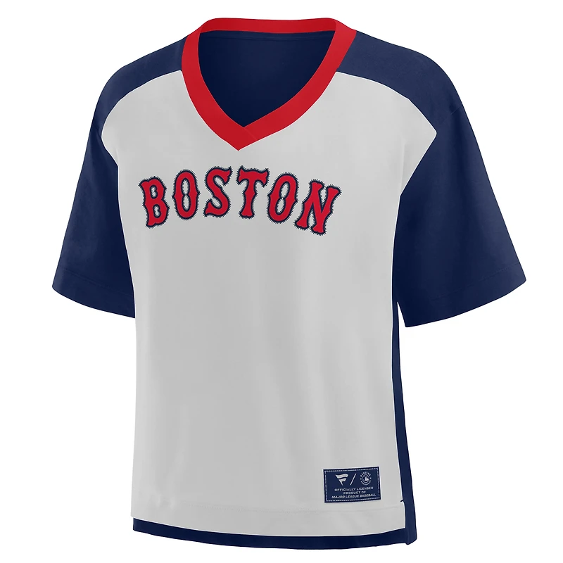 Women's Fanatics Navy/Graphite Boston Red Sox Oversized Race To Win V-Neck T-Shirt