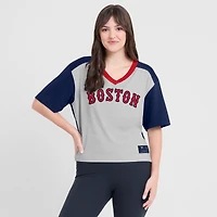 Women's Fanatics Navy/Graphite Boston Red Sox Oversized Race To Win V-Neck T-Shirt