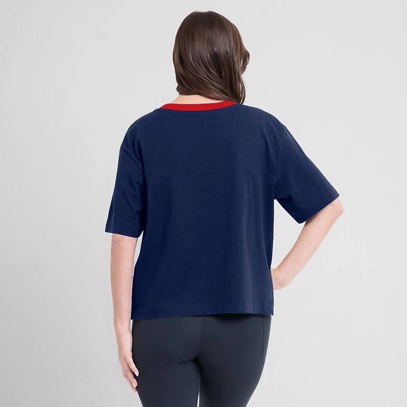 Women's Fanatics Navy/Graphite Boston Red Sox Oversized Race To Win V-Neck T-Shirt