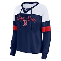 T-shirt Fanatics pour femmes, bleu marine/blanc, Boston Red Sox, Even Match, à lacets, manches longues, col en V
